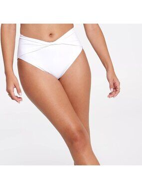 CALIA Women's High Rise Twist Front Swim Bottom, XL, Pure White